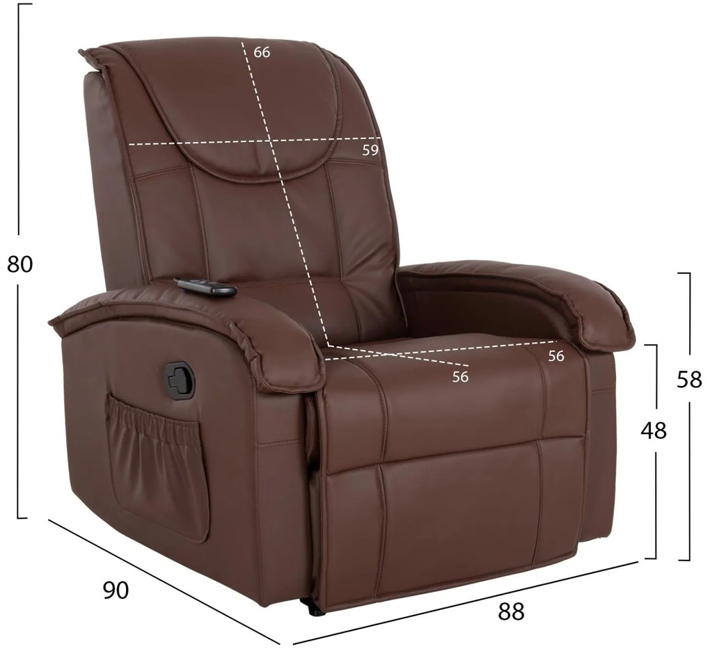 Πολυθρόνα ROCCA RELAX C0026.03 με Μηχανισμό Massage & PU Σκούρο Καφέ 80x96x97 εκ. 80x96x97 εκ.