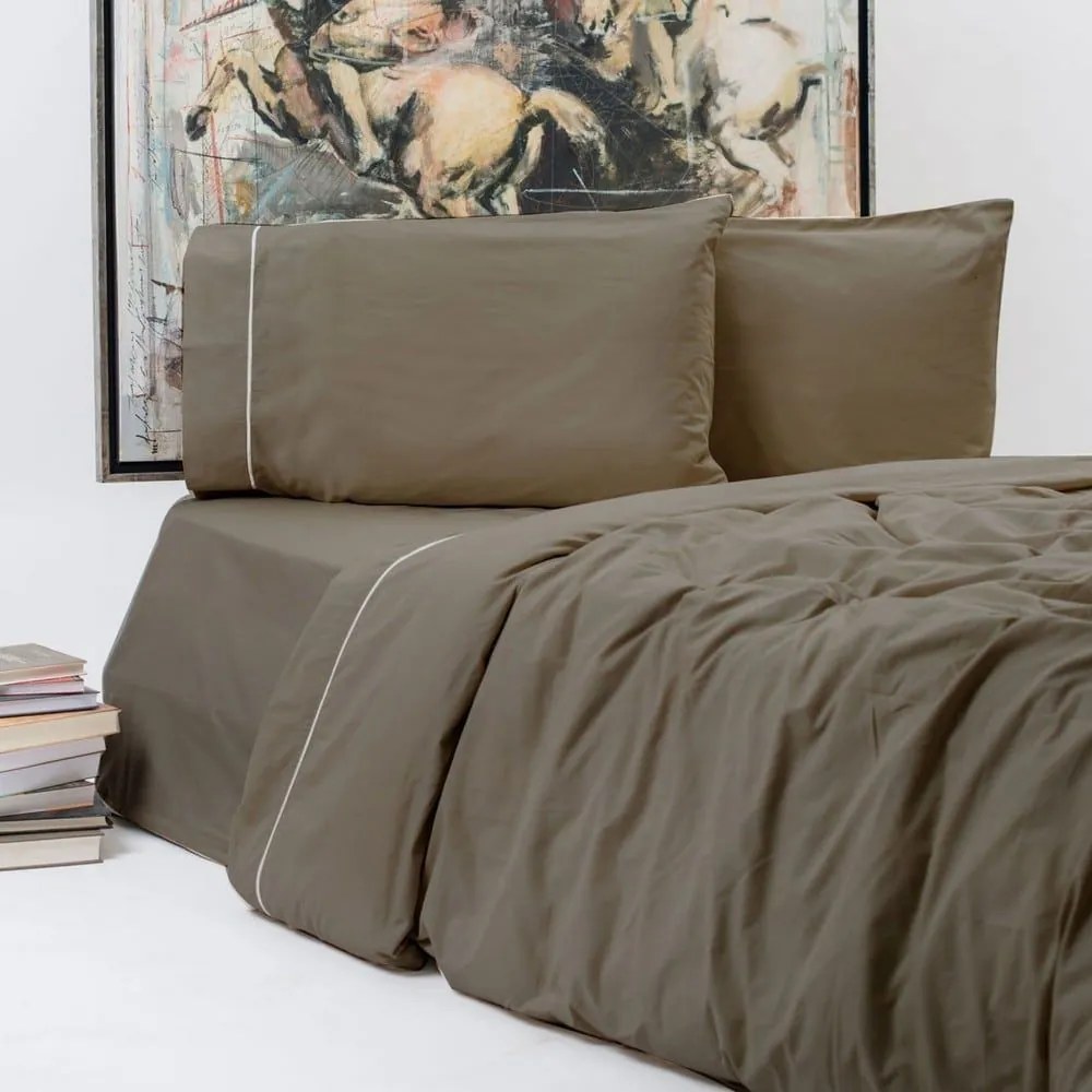 Σεντόνια New Solid 300+ (Σετ 4τμχ) Dark Brown Aslanis Home Υπέρδιπλo 240x270cm 100% Cotton Satin