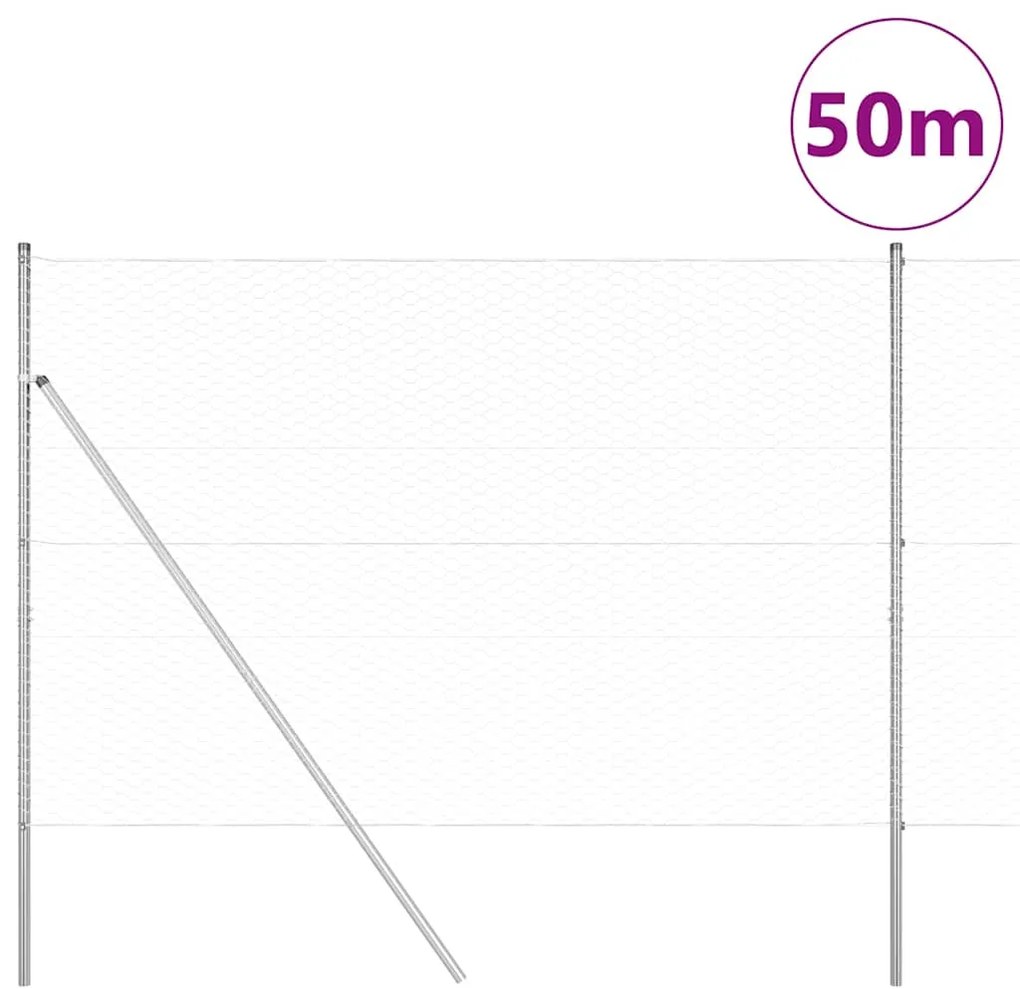 vidaXL Φράκτης  Εξαγωνικός 1,6x50 μ Γαλβανισμένο Ατσάλι