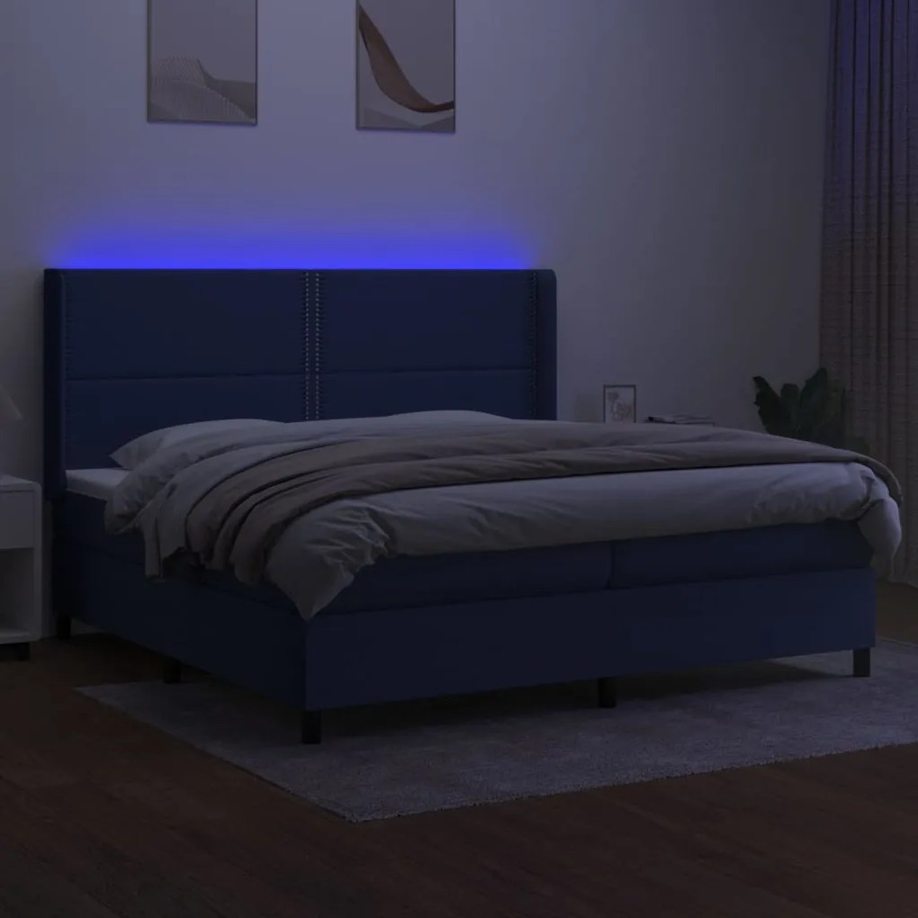 Κρεβάτι Boxspring με Στρώμα &amp; LED Μπλε 200x200 εκ. Υφασμάτινο - Μπλε