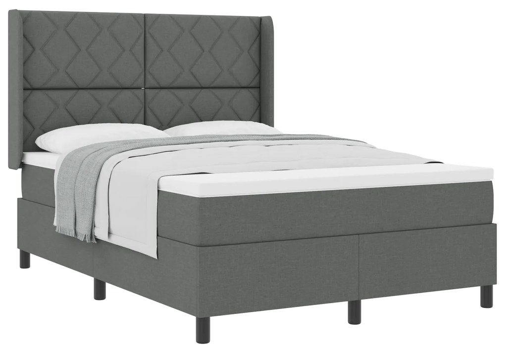vidaXL Box Spring Κρεβάτι με Μαξιλάρι Σκούρο Γκρι 140x200 εκ. Ύφασμα
