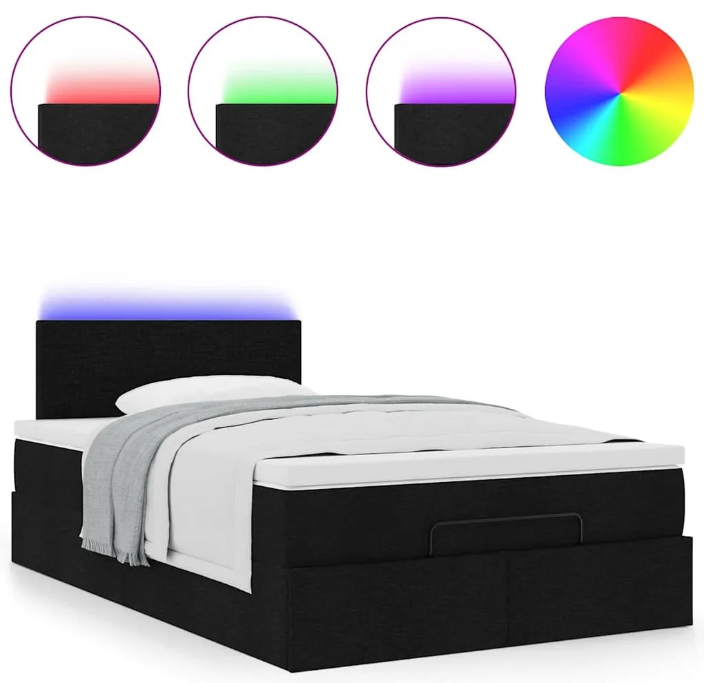 vidaXL Οθωμανικό κρεβάτι με στρώμα & LEDs Μαύρο 120x200 cm Ύφασμα