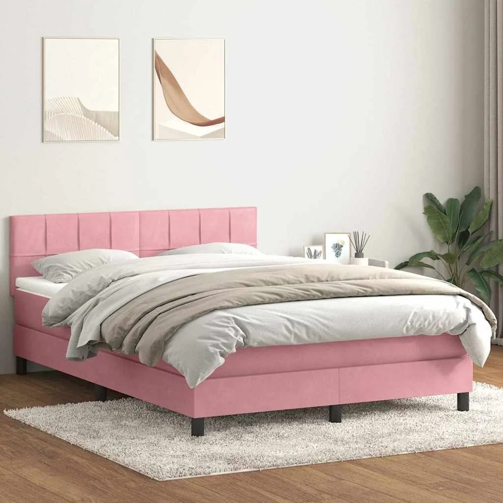 Box Spring κρεβάτι με στρώμα ροζ 160x220 cm Βελούδινο - Ροζ