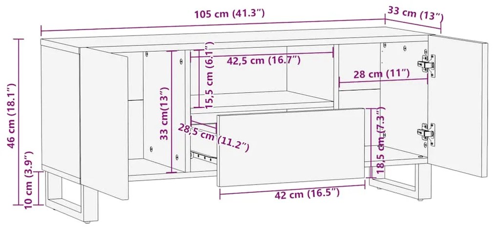 ΈΠΙΠΛΟ ΤΗΛΕΟΡΑΣΗΣ ΜΑΥΡΟ 105 X 33 X 46 ΕΚ. ΑΠΟ ΜΑΣΙΦ ΞΥΛΟ ΜΑΝΓΚΟ 4017698