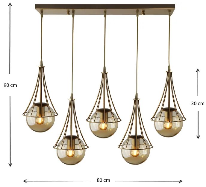 Φωτιστικό οροφής Chavi Megapap E27 μεταλλικό πεντάφωτο χρώμα χρυσό 80x10x90εκ. - GP030-0078,2 - GP030-0078,2