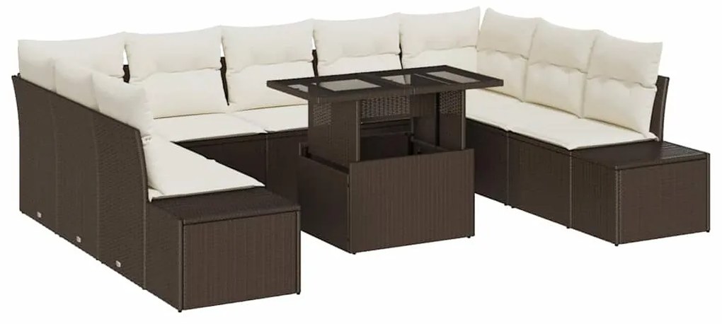 vidaXL Σετ Καναπέ Κήπου 10 pcs Καφέ και κρεμ 100 x 55 x 73 εκ.