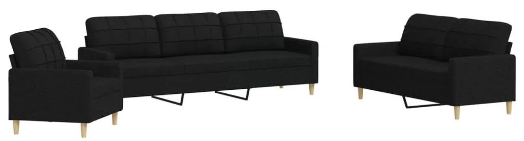 vidaXL Καναπέδες Σετ 3 Τεμ. Μαύροι Υφασμάτινοι