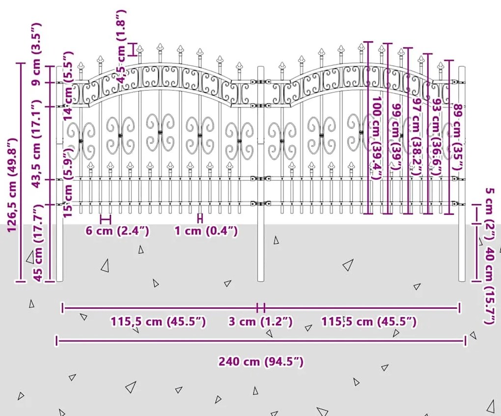 vidaXL Φράχτης κήπου Γκρι 140 cm Ατσάλι με Επικάλυψη Πούδρας