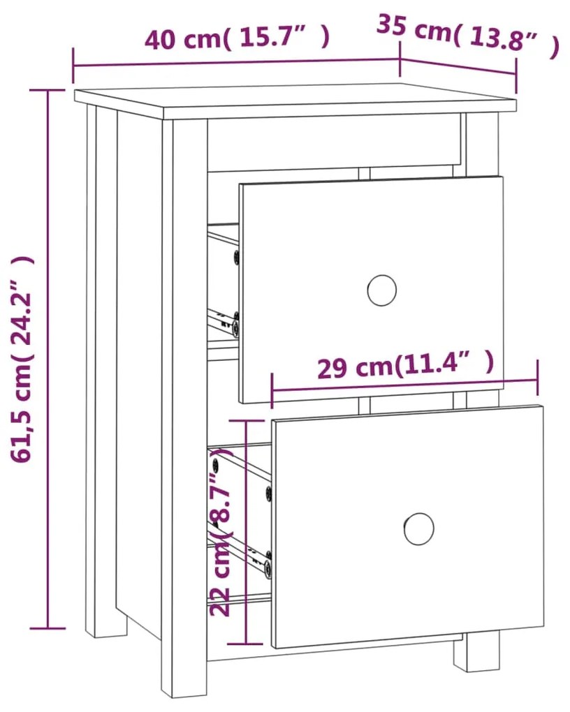 Κομοδίνο Καφέ Μελί 40x35x61,5 εκ. από Μασίφ Ξύλο Πεύκου - Καφέ