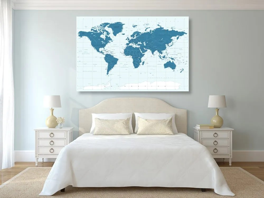 Εικόνα πολιτικό χάρτη του κόσμου σε μπλε - 60x40