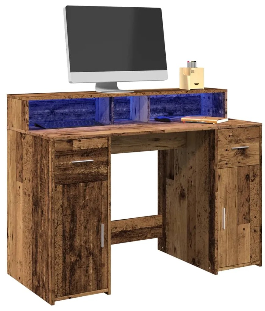 vidaXL Γραφείο με LED Όψη Παλαιού Ξύλου 120x55x91 εκ. Επεξεργ. Ξύλο