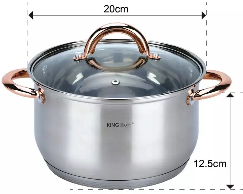 Σετ μαγειρικά σκεύη Kinghoff KH 1763, 8 τεμαχίων, 2.1-6.6 l, Επαγωγή, Inox/χάλκινο χρώμα