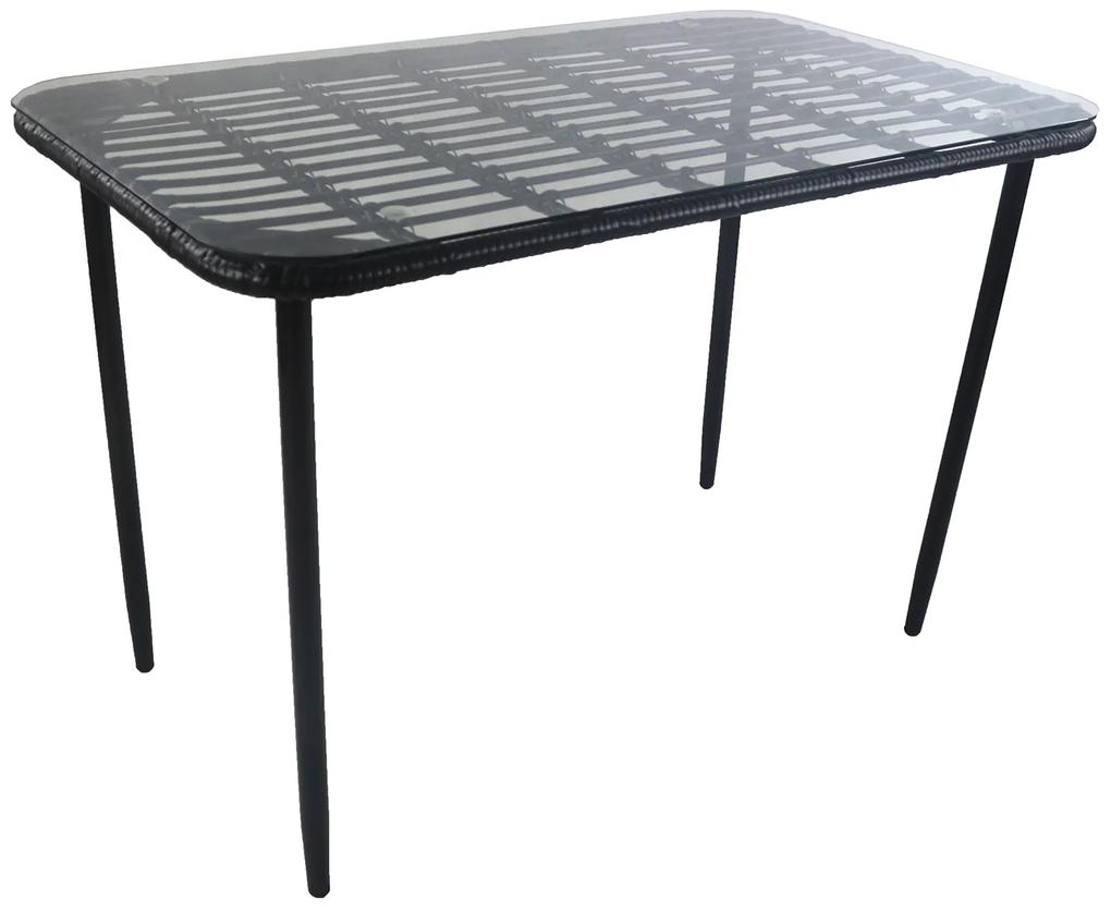 Τραπέζι Κήπου ANNIUS Μαύρο Μέταλλο/Rattan/Γυαλί 120x70x78cm
