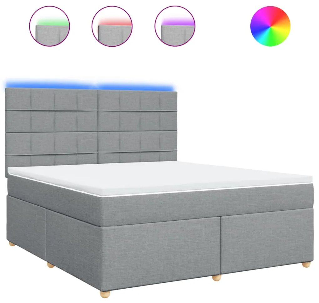 vidaXL Κρεβάτι Boxspring με Στρώμα Ανοιχτό Γκρι 180x200 εκ. Υφασμάτινο