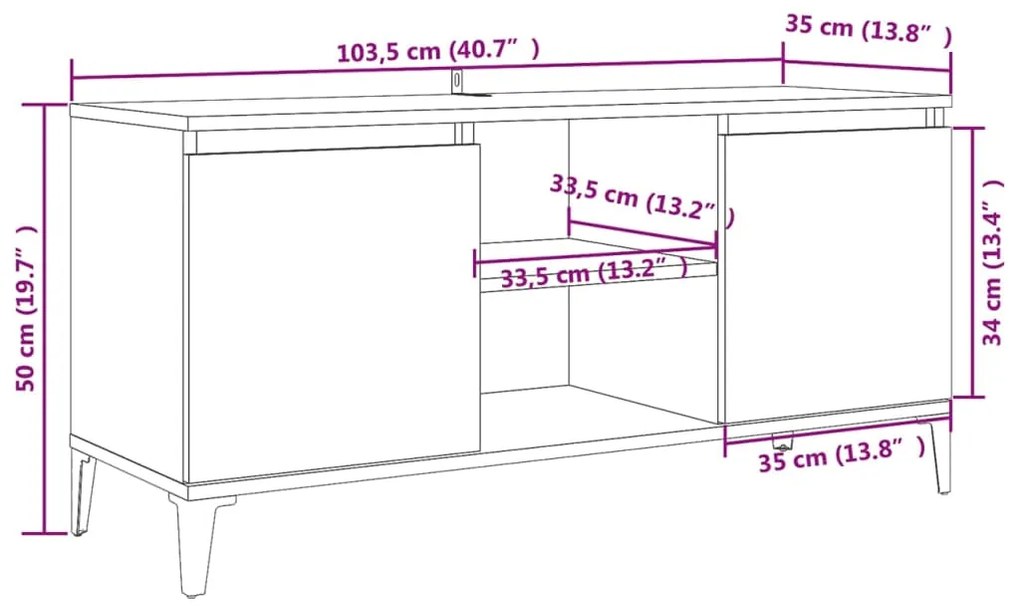 ΈΠΙΠΛΟ ΤΗΛΕΟΡΑΣΗΣ SONOMA ΔΡΥΣ 103,5X35X50 ΕΚ. &amp; ΜΕΤΑΛΛΙΚΑ ΠΟΔΙΑ 805971