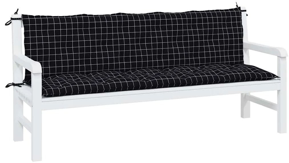 vidaXL Μαξιλάρια Πάγκου Κήπου 2 τμχ Μαύρα Καρό από Ύφασμα Oxford