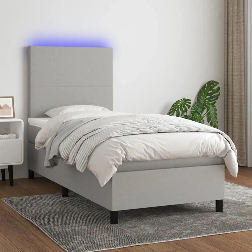 Κρεβάτι Boxspring με Στρώμα &amp; LED Αν.Γκρι 100x200εκ. Υφασμάτινο - Γκρι