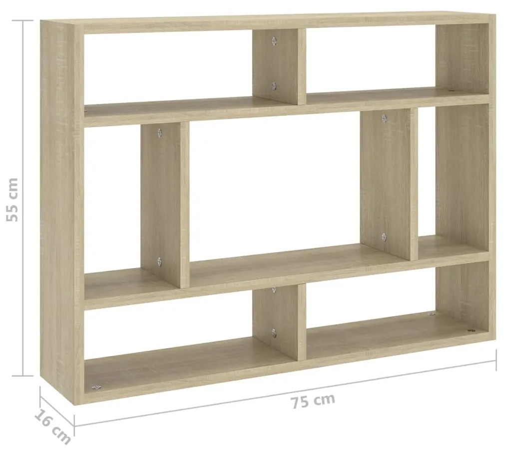 vidaXL Ραφιέρα Τοίχου Sonoma Δρυς 75 x 16 x 55 εκ. από Επεξ. Ξύλο