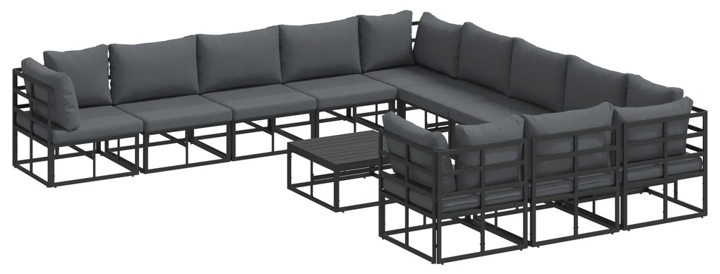 vidaXL Σετ Καναπέ Κήπου με μαξιλάρι 12 pcs Μαύρο Αλουμίνιο