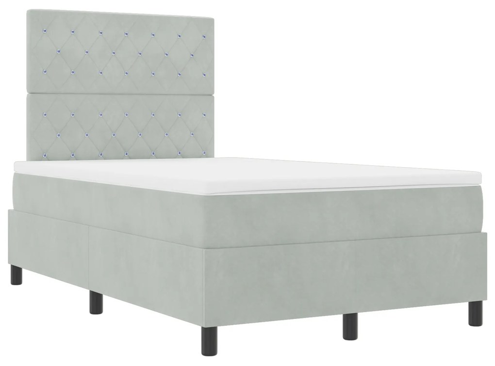 vidaXL κρεβάτι box spring με στρώμα και LED Φωτισμός Γκρι 120x190 εκ Βελούδο
