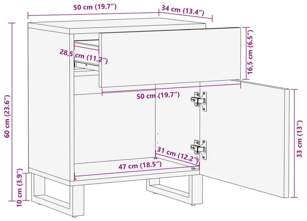 Κομοδίνο 50x34x60 εκ. από Μασίφ Ξύλο Ακακίας - Πολύχρωμο