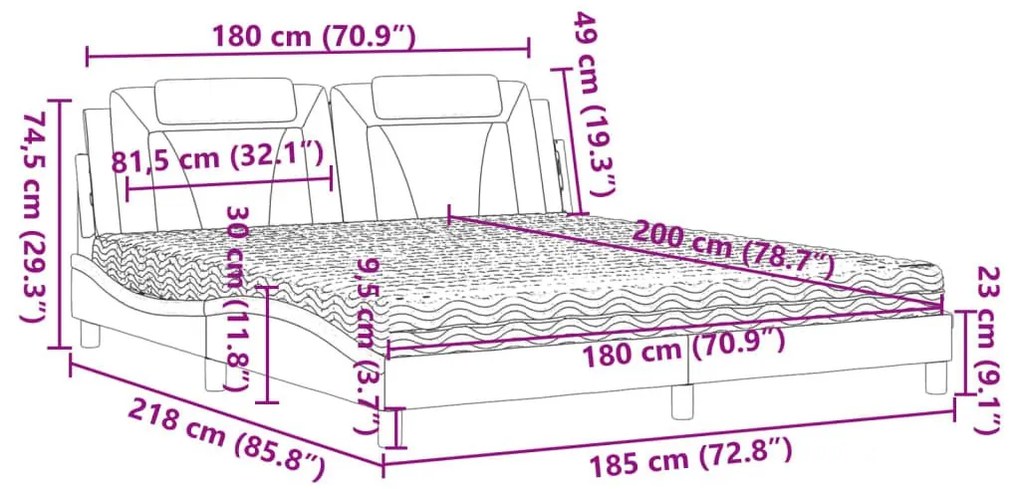 Κρεβάτι με Στρώμα Μαύρο 180x200 εκ. από Συνθετικό δέρμα - Μαύρο