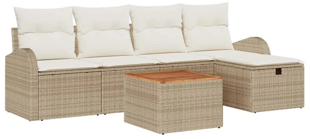 vidaXL Σετ Καναπέ Κήπου με μαξιλάρι 6 pcs Μπεζ Πολυ ράταν