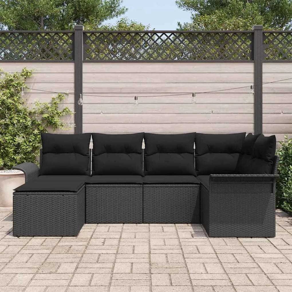 vidaXL Σετ Καναπέ Κήπου με μαξιλάρι 6 pcs Μαύρο Πολυ ράταν