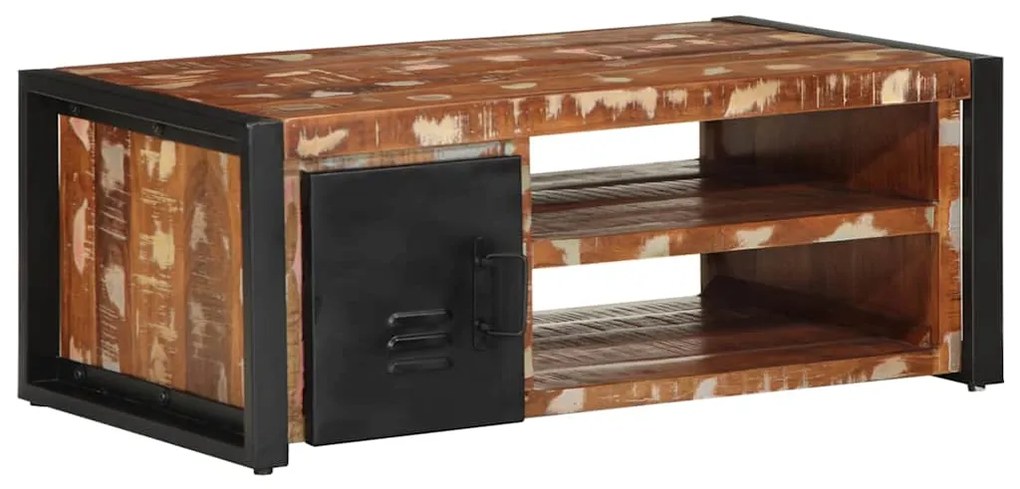 Τραπεζάκι σαλονιού πολύχρωμο 90x50x36cm Ξύλο μασίφ αναγεννημένο - Πολύχρωμο