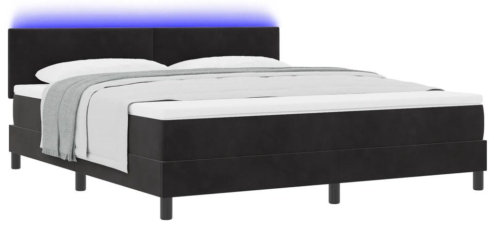vidaXL Κρεβάτι Box Spring με Στρώμα & LED Μαύρο 180x200 εκ Βελούδο