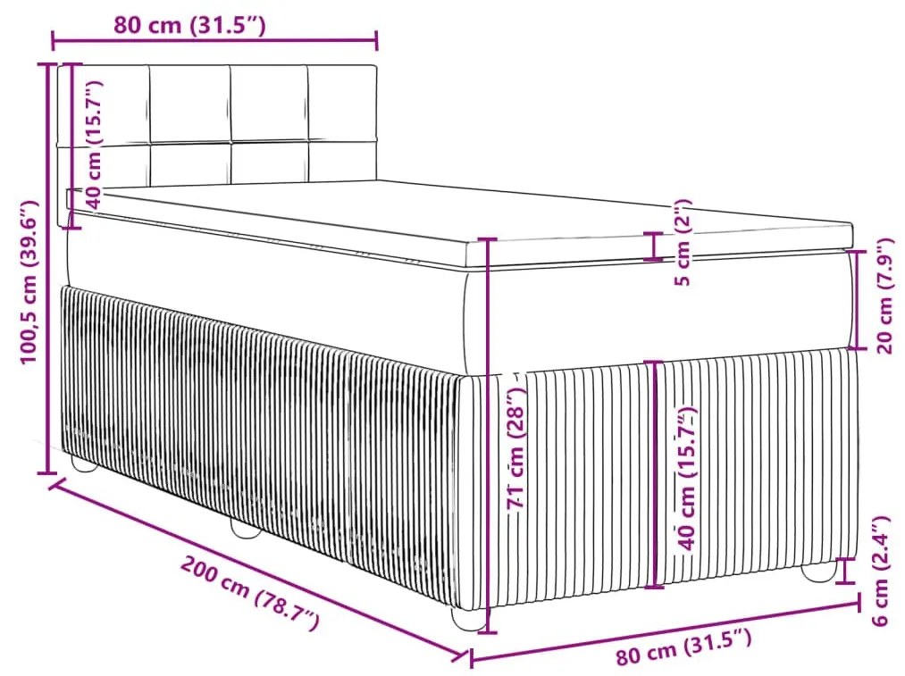 Κρεβάτι Boxspring με Στρώμα Σκούρο Γκρι 80x200 εκ. Υφασμάτινο - Γκρι