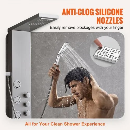 VEVOR Shower Panel System, 4 Shower Modes Shower Panel Tower, Rainfall, Waterfall, 5 Full Body Massage Jets and 3-Setting Handheld Shower Head with 59&quot; Hose, Stainless Steel Wall-Mounted Shower Set