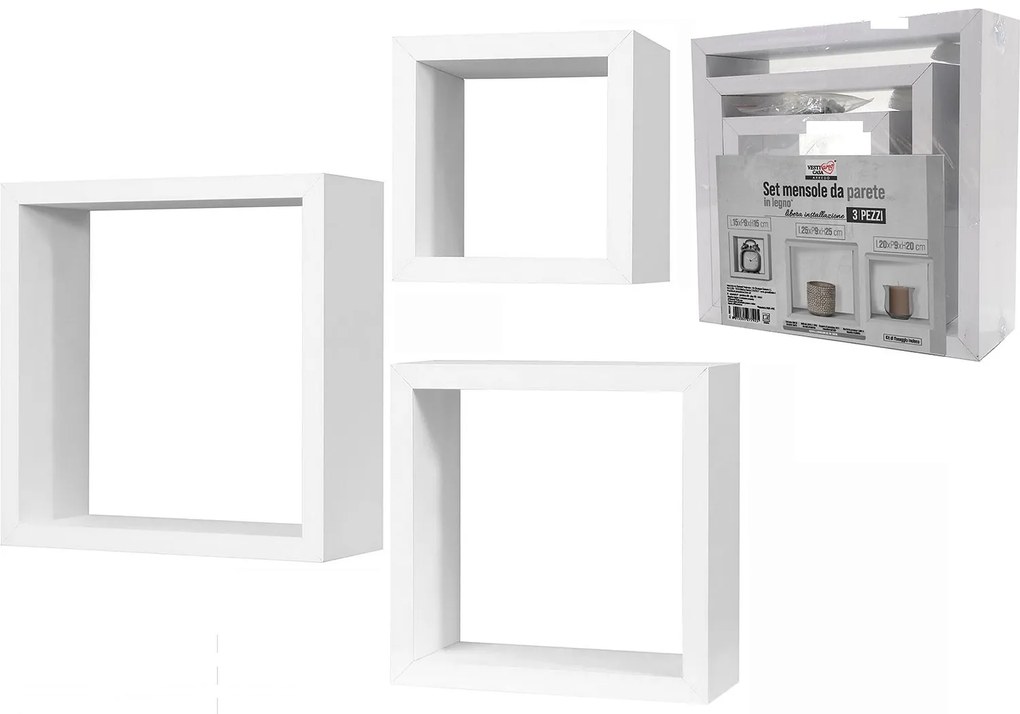 Σετ Ράφια Κυβικά Λευκά Ξύλο 25x25x9cm/20x20x9cm/15x15x9cm 3Τμχ-06512703