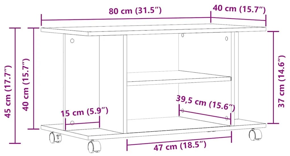 Έπιπλο Τηλεόρασης με Ρόδες Τεχνίτης Δρυς 80x40x45 εκ Επεξ. Ξύλο 855791