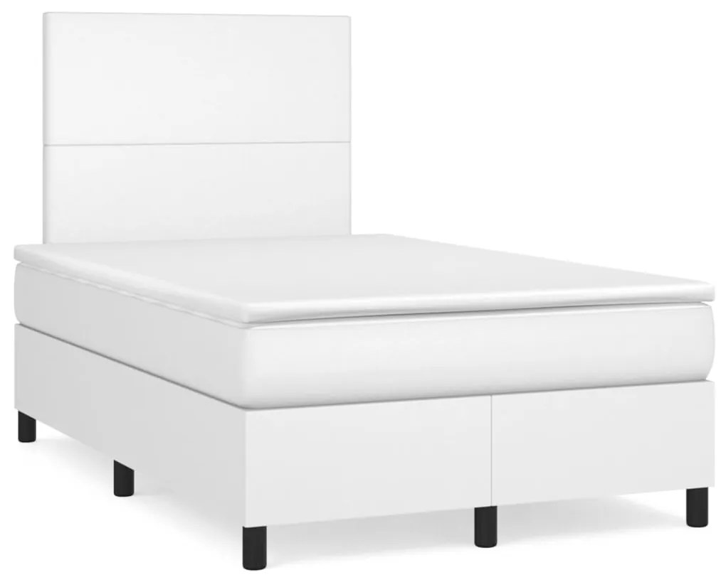 vidaXL Κρεβάτι Boxspring με Στρώμα & LED Λευκό 120x190 εκ. Συνθ. Δέρμα