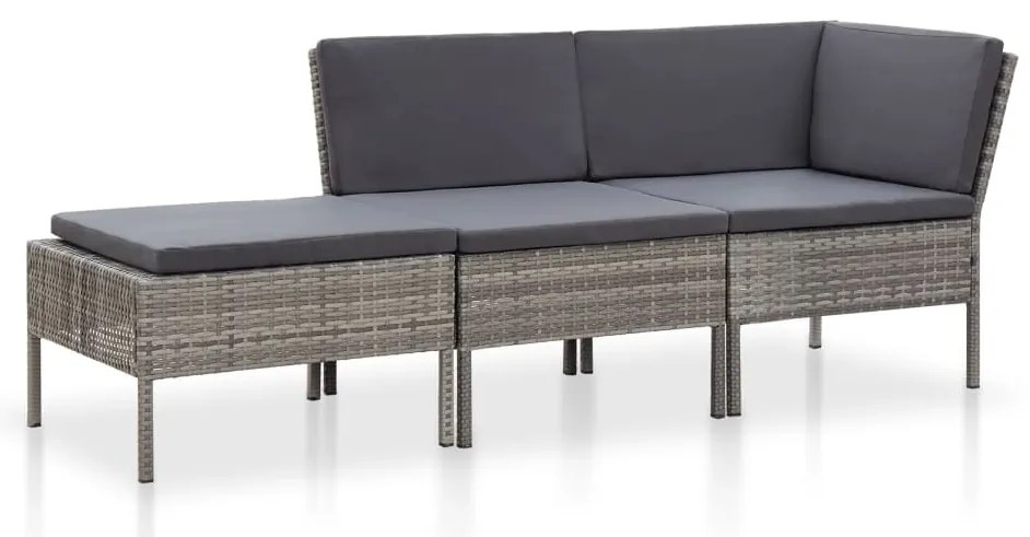 vidaXL Σαλόνι Εξωτερικού Χώρου 3 τεμ. Γκρι Συνθετικό Ρατάν &amp; Μαξιλάρια