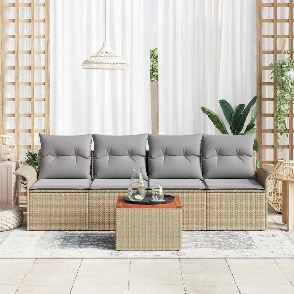vidaXL Σετ Καναπέ Κήπου 5 pcs Μπεζ Πολυ ράταν