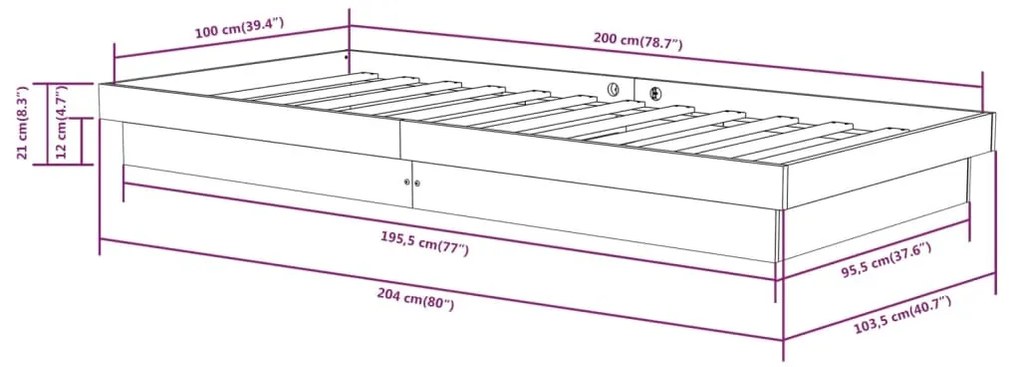 Πλαίσιο Κρεβατιού Λευκό 100 x 200 εκ. από Μασίφ Ξύλο - Λευκό