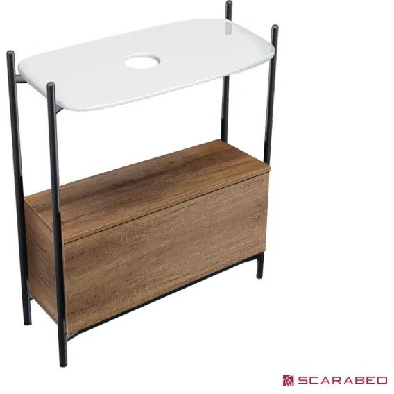 Scarabeo Laila 75 Hi-Βox Έπιπλο μπάνιου Χωρίς οπή για μπαταρία τοίχου 74x43εκ h.77,5εκ White Λευκό γυαλιστερό / Rovere