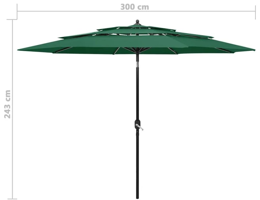 Ομπρέλα 3 Επιπέδων Πράσινη 3 μ. με Ιστό Αλουμινίου - Πράσινο