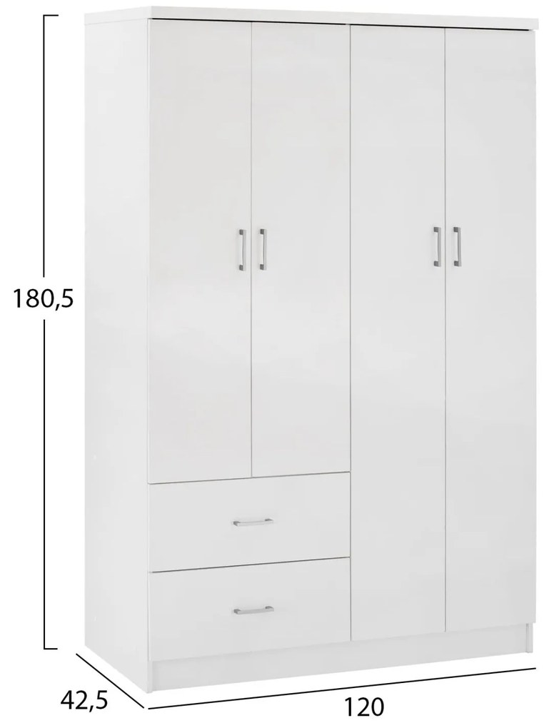 Ντουλάπα BLAKELY Τετράφυλλη με 2 Συρτάρια Λευκή 120x42,5x180,5 εκ. 120x42.5x180.5 εκ.