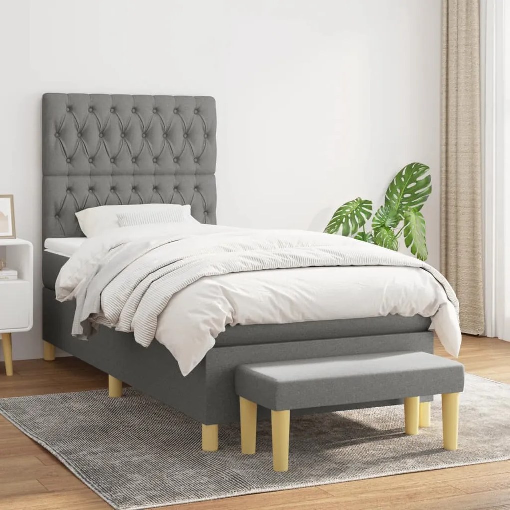 Κρεβάτι Boxspring με Στρώμα Σκούρο Γκρι 90x190 εκ. Υφασμάτινο