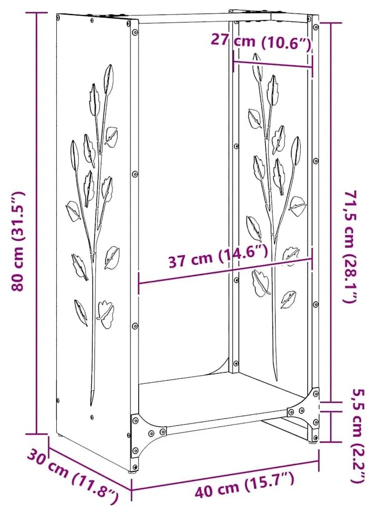 Ράφι για καυσόξυλα 40x30x80 cm Ατσάλι σκληρυθέν στον αέρα - Ασήμι