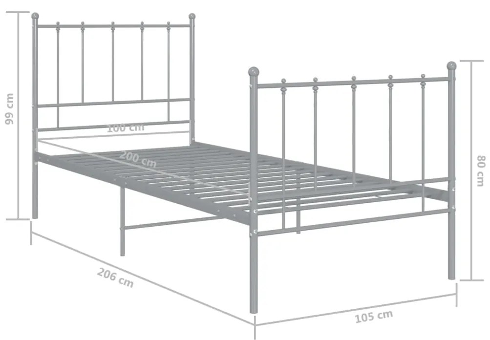 vidaXL Πλαίσιο Κρεβατιού Γκρι 100 x 200 εκ. Μεταλλικό