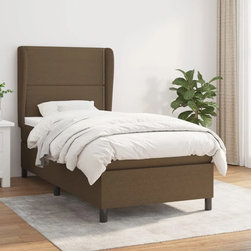 vidaXL Κρεβάτι Boxspring με Στρώμα Σκούρο Καφέ 100x200 εκ. Υφασμάτινο