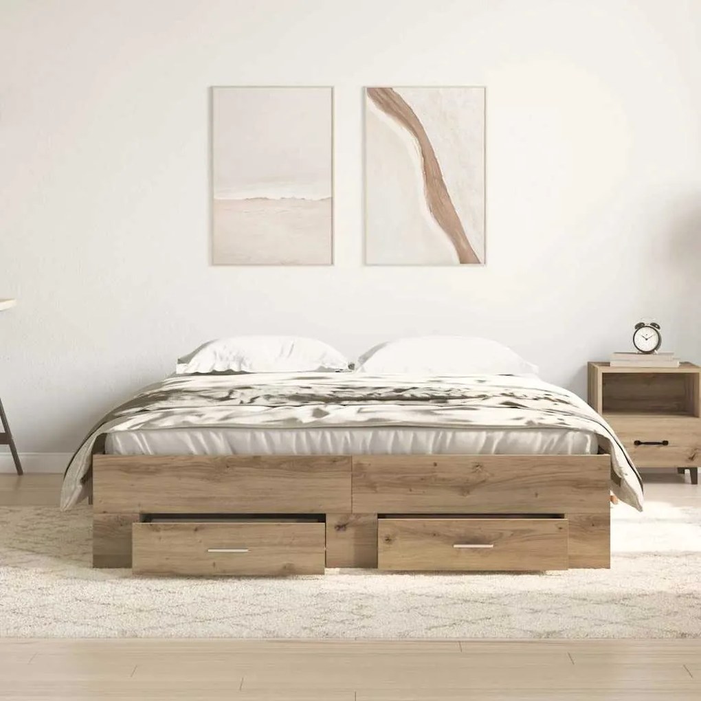 vidaXL Κρεβάτι με Συρτάρια με συρτάρι artisan δρυς 135 x 190 cm