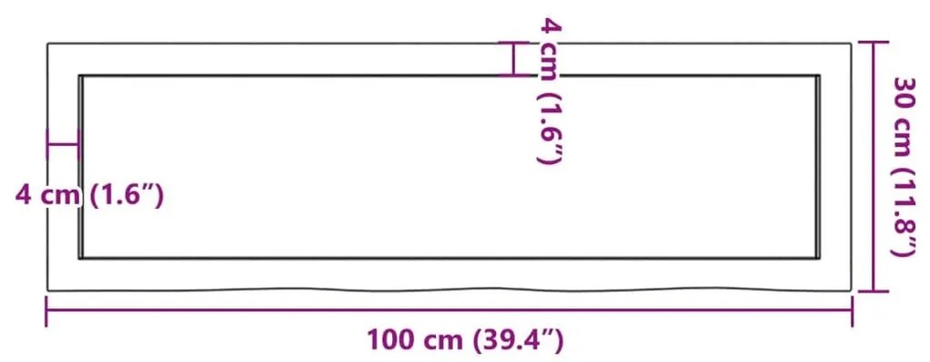 Ράφι Τοίχου 100x30x(2-6) εκ. από Ακατέργαστο Μασίφ Ξύλο Δρυός - Καφέ