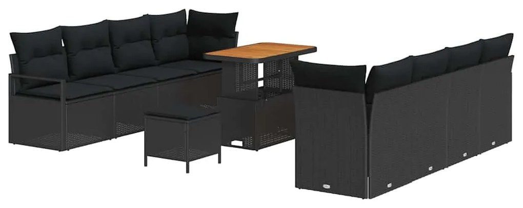vidaXL Σετ Καναπέ Κήπου 11 Τεμαχίων με Μαξιλάρια, Μαύρο Πολυ Ρατάν