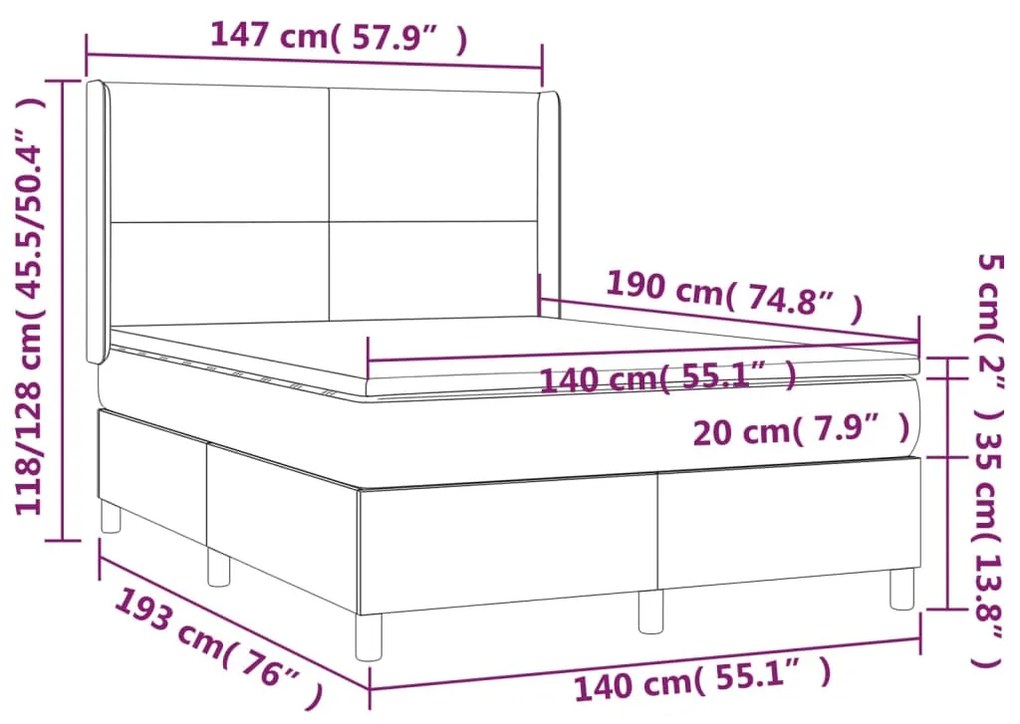 Κρεβάτι Boxspring με Στρώμα &amp; LED Σκ.Καφέ 140x190εκ. Υφασμάτινο - Καφέ