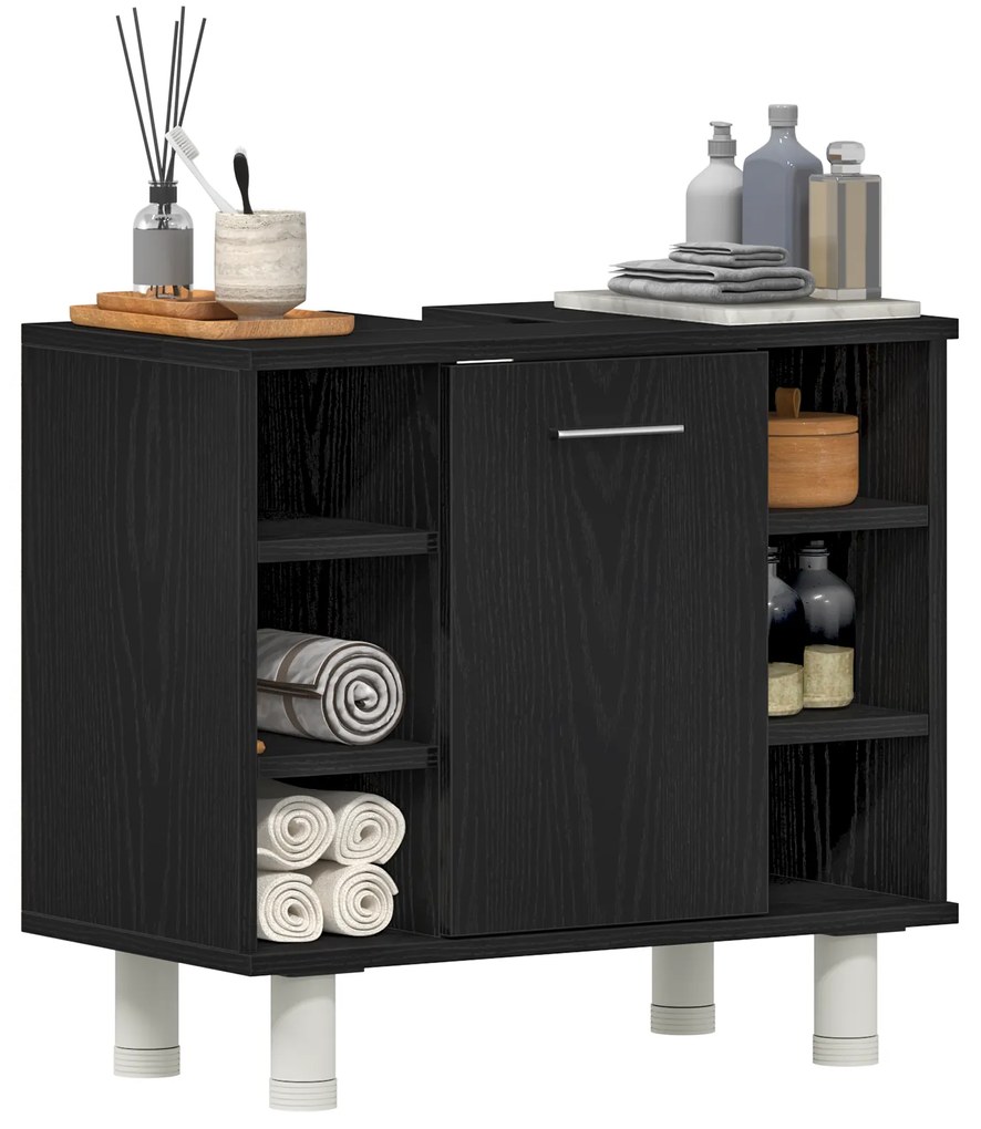 vidaXL Ντουλάπι Μπάνιου Μαύρο Δρυς 60x32x54 εκ. Επεξεργασμένο Ξύλο
